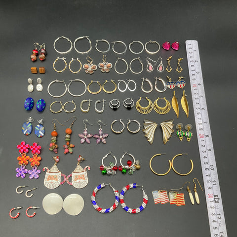 Vintage to Modern Mixed Costume Jewelry Lot 45+ Pairs Earrings Hoops Studs 8oz