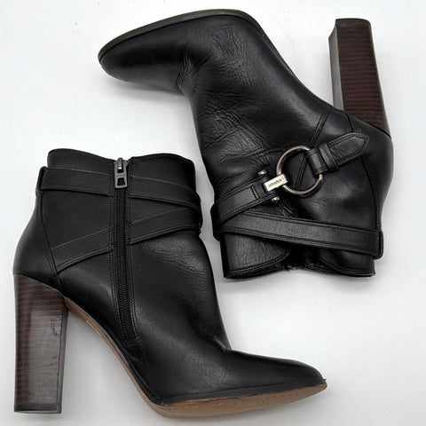 Coach Alessandra Black Leather Wrap Strap Ankle Boots Block Heel Size 10