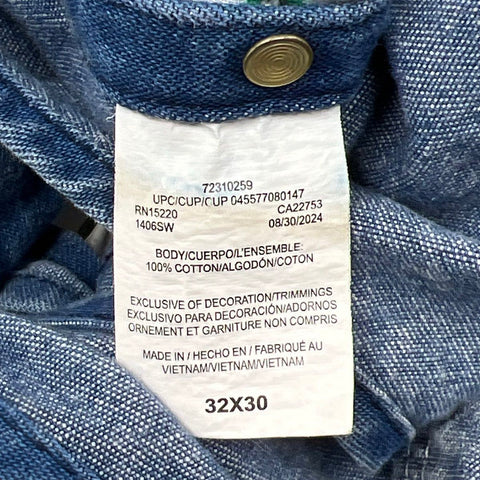 Liberty Denim Bib Overalls Carpenter Triple Stitch Blue Workwear Sz 32x30