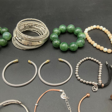 Fashion Jewelry Lot 27 Bracelets Cuffs Bangles Beaded Charms Faux Pearl