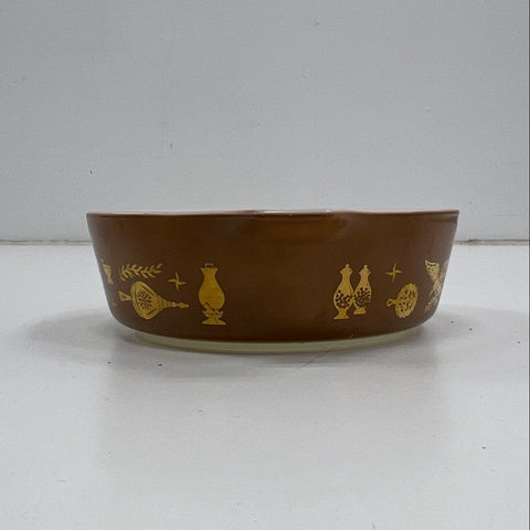 Pyrex Early American Casserole 471 1 Pt Brown Gold Eagle Vintage Ovenware