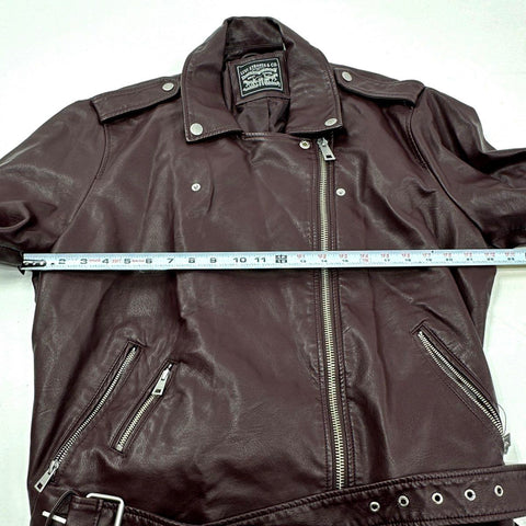 Levi's Women's Burgundy Faux Leather Asymmetric Belted Moto Jacket Sz 3X