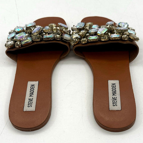 Steve Madden Brielle Jeweled Slide Sandals Tan Iridescent Gems Size 7M