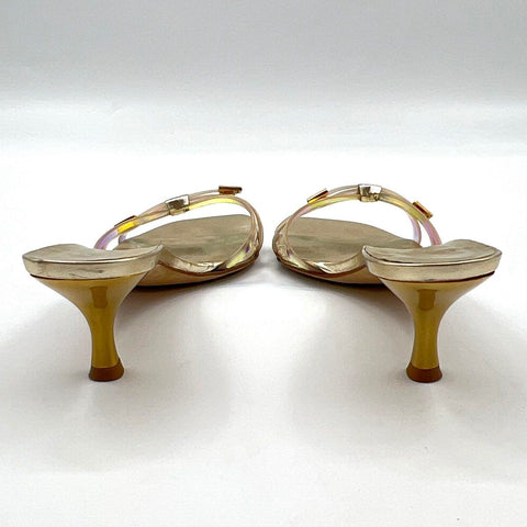 Vintage 90s Stuart Weitzman Gold Iridescent Clear Strappy Kitten Heels Size 8.5