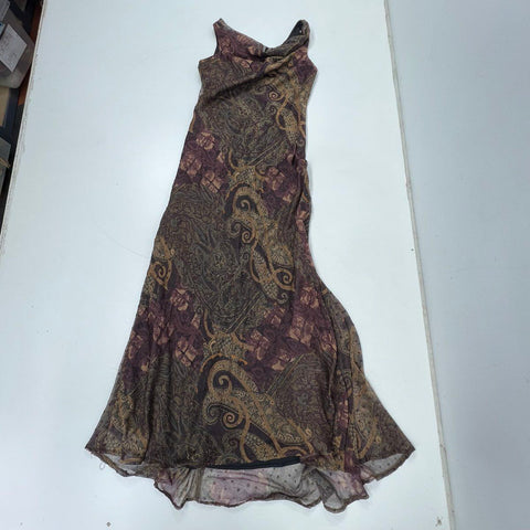 Vintage Y2K Tom Barra Beaded Paisley Sheer Maxi Dress Cowl Neck USA Made Sz 6