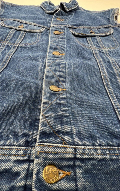 Vintage 70s Lee Riders Cut Off Denim Trucker Vest Sz 44 Made in USA