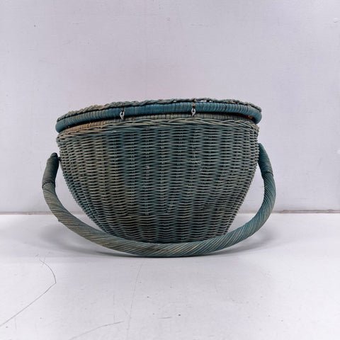 Vintage Watermelon Woven Wicker Picnic Basket Red Green Butterfly Lid Large