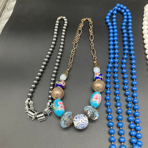 Fashion Jewelry Lot of 9 Necklaces Statement Beaded Faux Pearl Cross Pendants