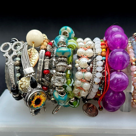 Vintage to Modern Costume Jewelry Bracelet Lot 30+ Pcs Beaded Bangle Cuff