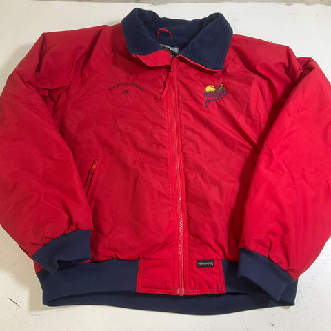 Vintage 90s Sierra Sport Red Navy Pheasants Forever Bomber Jacket Unisex XL