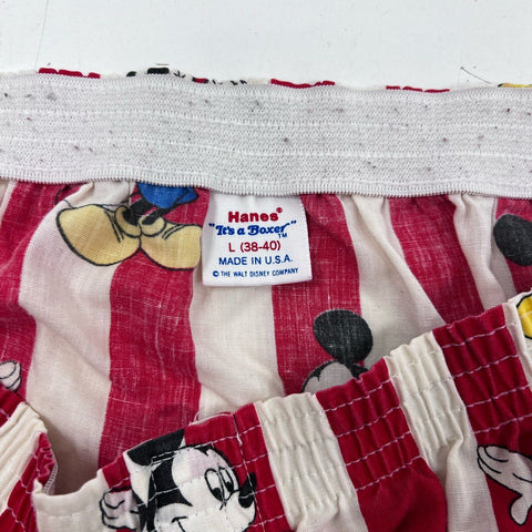 Vintage 90s Mickey Mouse Disney Hanes Striped Boxer Shorts Made in USA Sz L