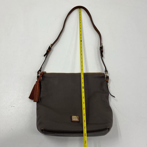 Dooney & Bourke Taupe Pebbled Leather Tassel Crossbody Bag Gold Hardware