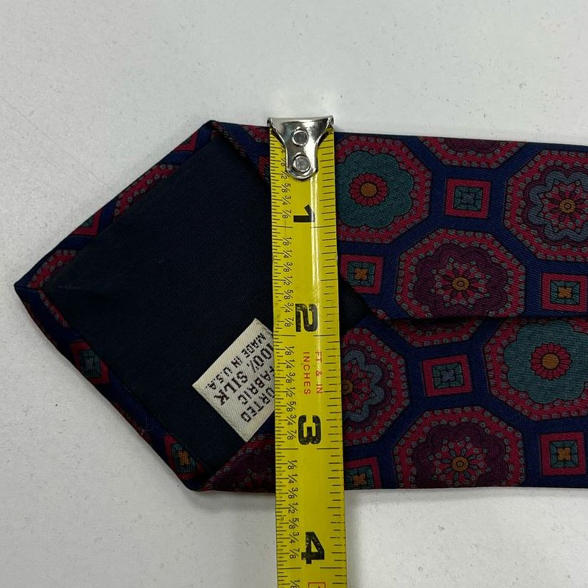 Vintage Men's Liberty of London Red Blue Medallion Print 100% Silk Neck Tie