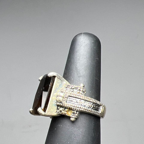 Sterling Silver Brown Rhinestone Marcasite Accent Ring Size 5 7.9g