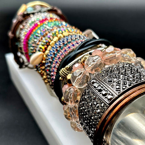 Boho Eclectic Jewelry Lot Beaded Rhinestone Cuff Leather Bracelets 30+ Pieces