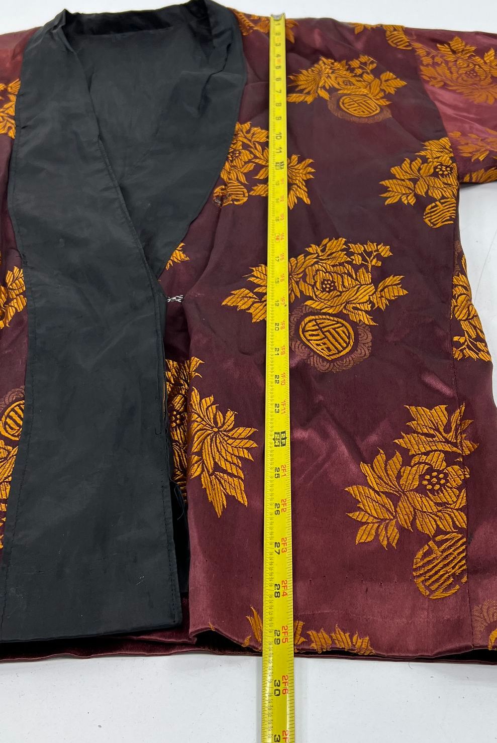 Vintage 60s Chinese Embroidered Brocade Kimono Haori Jacket Burgundy Gold
