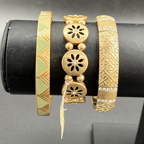 Gold Tone Costume Jewelry Lot of 13 Necklaces Bracelets Earrings Rhinestone