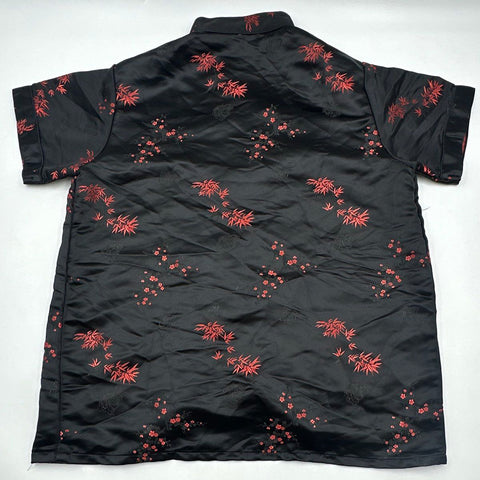 Vintage 90s Oriental SF Men's Chinese Frog Button Bamboo Floral Shirt Sz XL