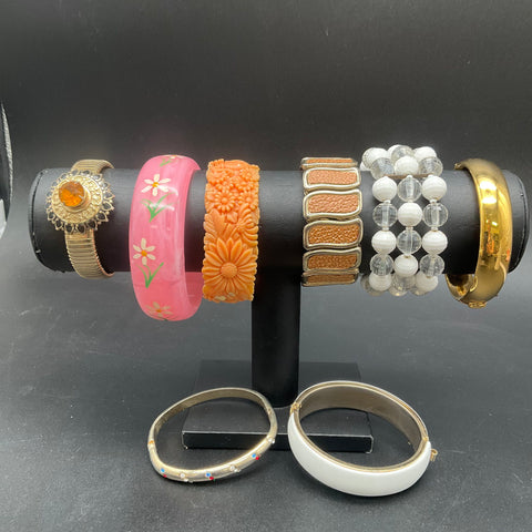 Vintage Mid-Century Retro Bracelets Bangles Rhinestone Lucite Jewelry Lot of 8