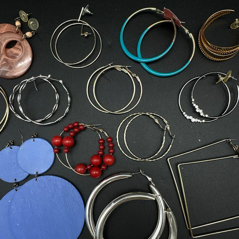 Statement Hoop Dangle Earring Lot 35 Pairs Boho Retro Gold Silver Tone