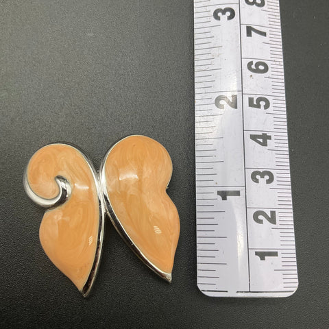 Vintage Monet Silver Tone Peach Enamel Butterfly Brooch & Earring Set