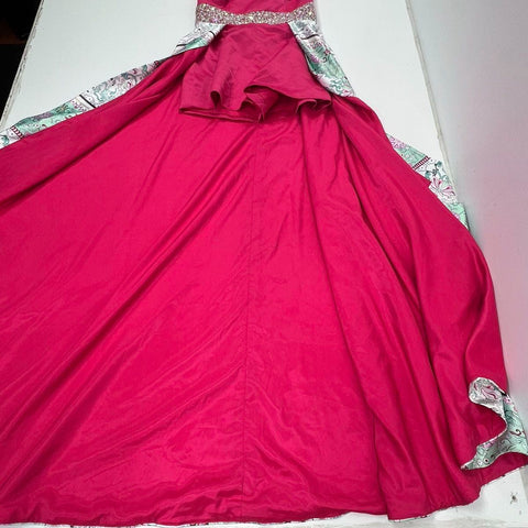 Dandan Li NWT Women's Pink Romper Maxi Overlay Gown Floral Beaded Formal