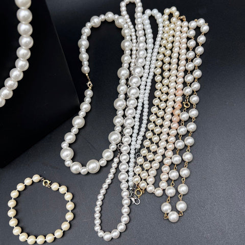 Mixed Faux & Cultured Pearl Jewelry Lot Vintage to Modern Necklaces Bracelet