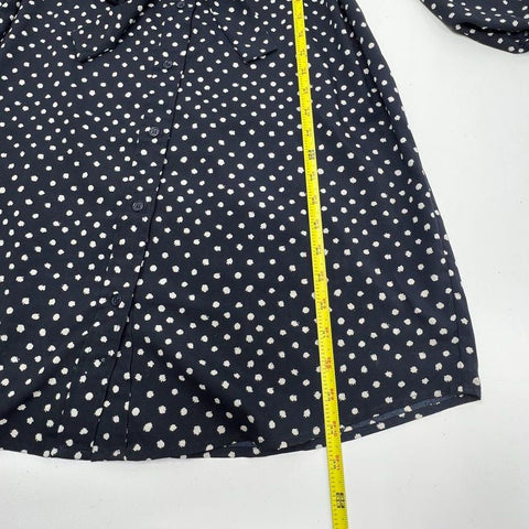 Maeve Navy Blue Polka Dot Long Sleeve Button Front Shirtdress Women's M