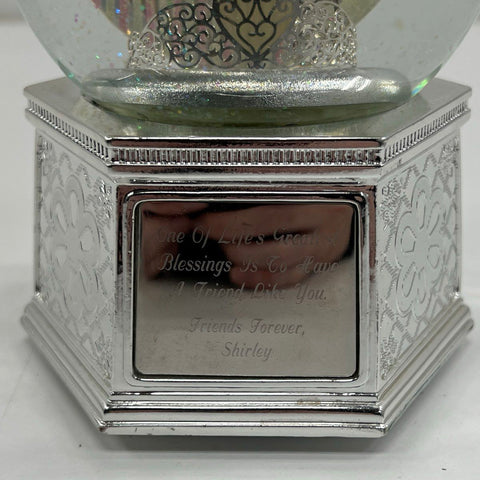 Things Remembered Friendship Snow Globe Music Box Silver Tone Plays Bach's
