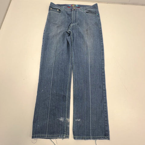Vintage Y2K Coogi Blue Pinstripe Baggy Hip Hop Jeans Embroidered Mens Size 32