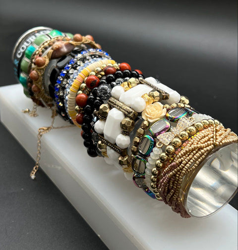 Fashion Jewelry Bracelet Lot 28pc Beaded Rhinestone Cuff Charm Mixed Styles