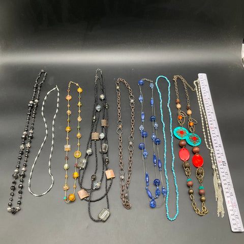 Costume Jewelry Necklace Lot of 9 Vintage to Modern Beaded Rhinestone Boho