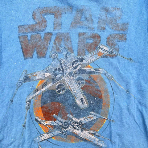 Vintage Star Wars X-Wing Starfighter Graphic T-Shirt Blue Mad Engine Sz S