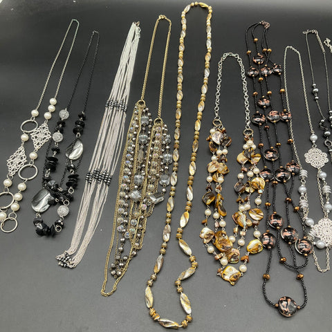 Statement Necklace Lot of 10 Boho Beaded Multi-Strand Faux Pearl Shell Jewelry