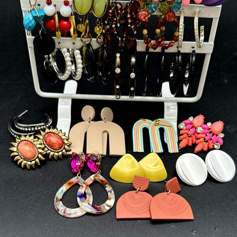 Mixed Costume Fashion Earrings Jewelry Lot of 40 Pairs Dangle Hoop Stud Styles