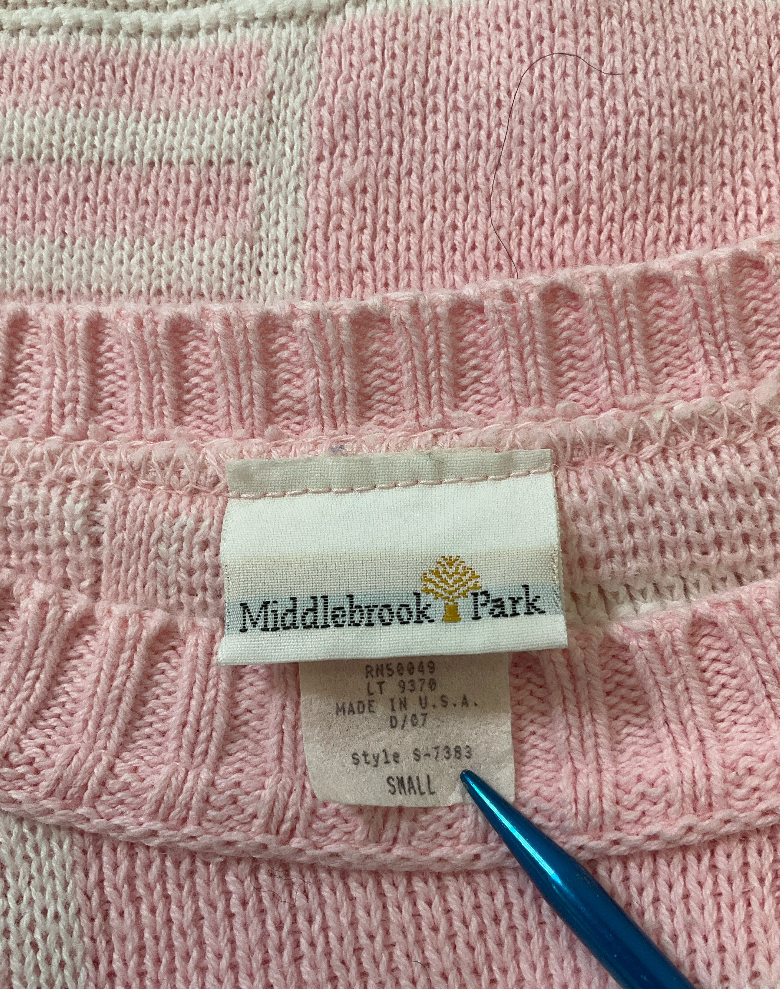 Middlebrook Park Women's Pink White Checkerboard Pullover Sweater Size S Vintage