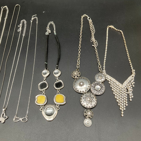 Fossil Lia Sophia Boho Jewelry Lot of 14 Necklaces Pendants Figaro Silver Tone