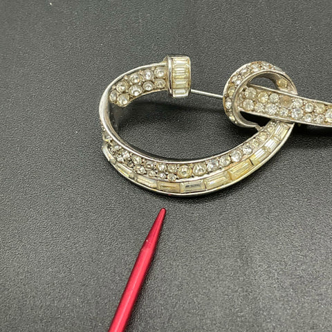 Vintage Boucher Silver Tone Rhinestone Ribbon Swirl Brooch Pin Signed