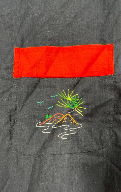 Vintage 80s Plum Blossoms Embroidered Kimono Robe Black Pagoda Sz XL