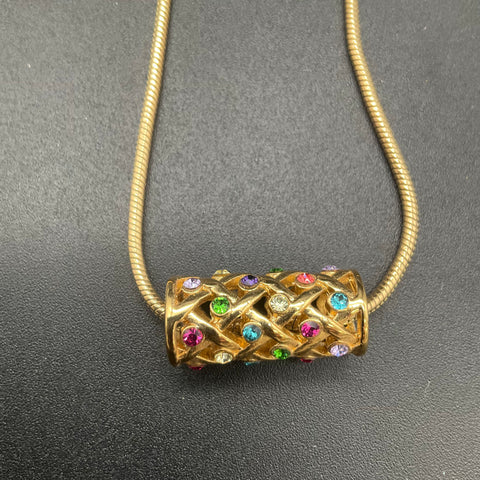 Kate Spade New York Gold Tone Multicolor Rhinestone Lattice Barrel Necklace 18"