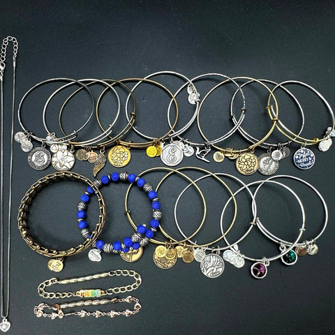 Alex and Ani Charm Bangle Jewelry Lot of 17 Silver & Gold Tone Bracelets