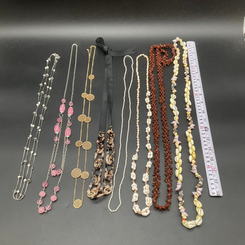 Wearable Fashion Necklace Lot of 8 Shell Seed Bead Gold Tone Filigree Acrylic
