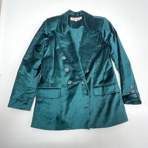 Free People Green Velvet Ashby Double Breasted Blazer Jacket Women's L