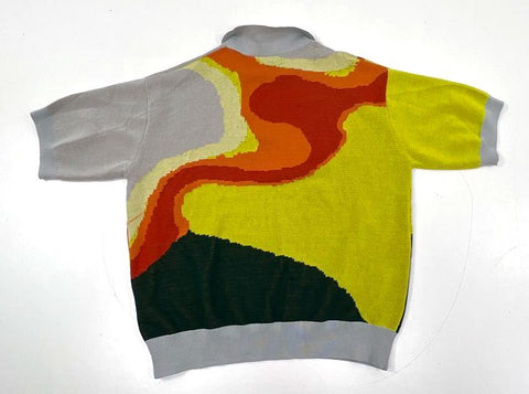 Zara Rhuigi Men's Multicolor Abstract Graphic Knit Polo Shirt Size XL