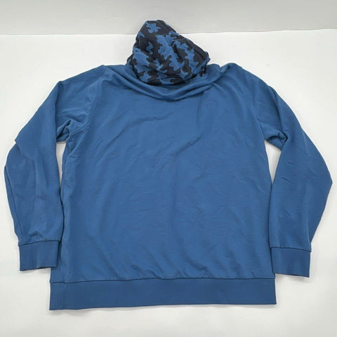 HUGO Men's Blue Hoodie Camo Lined Hood Logo Patch Pullover Sweatshirt Sz XL