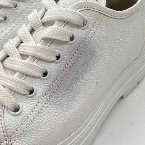Woolrich White Pebbled Leather Platform Sneakers VI-LITE Sole Size 8.5