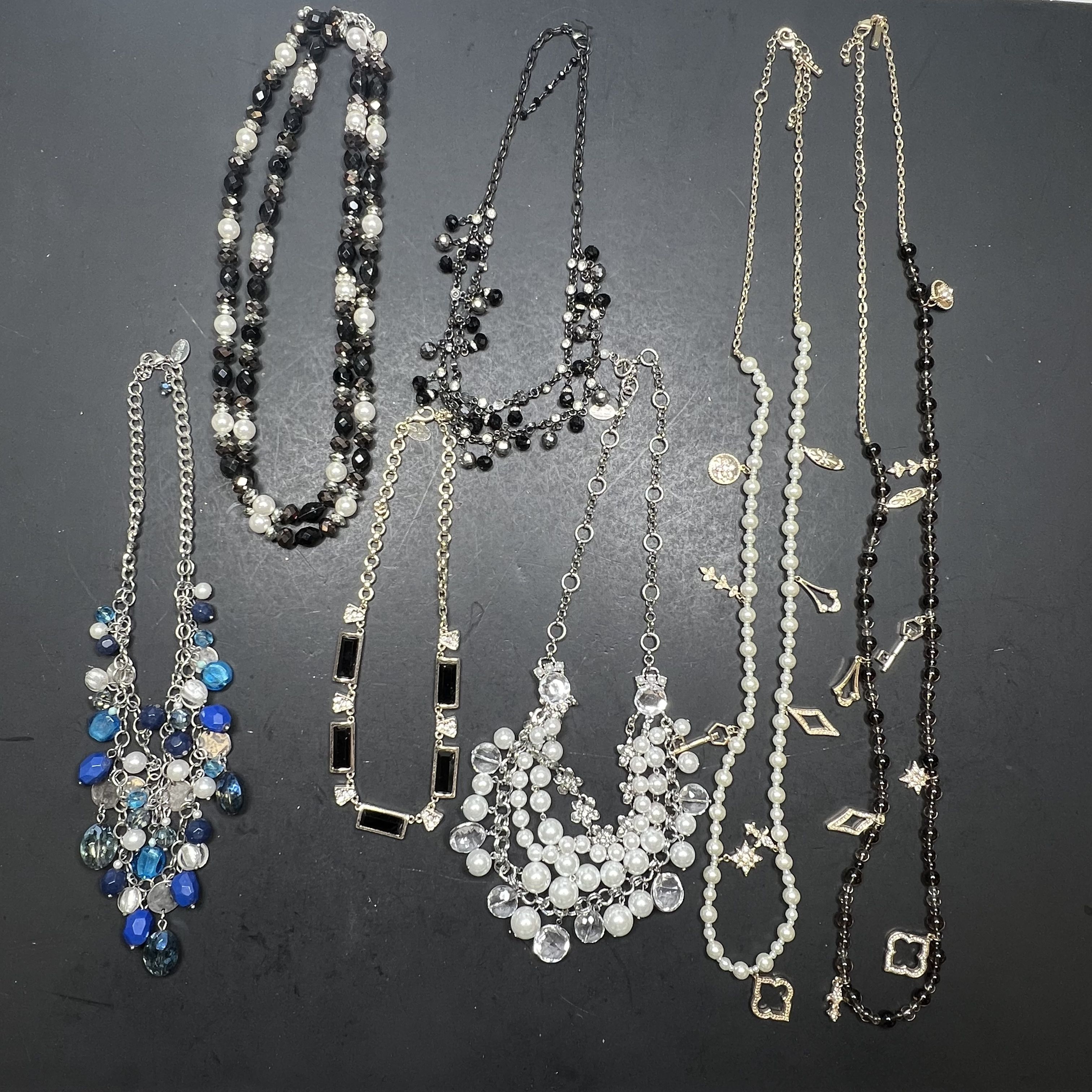 Lot White House Black Market Silver Gold Tone Beaded Statement Long Necklaces