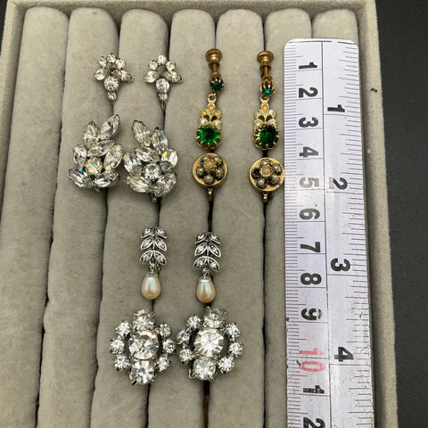 Trifari Vintage Costume Jewelry Lot 6 Pairs Rhinestone Clip On Earrings