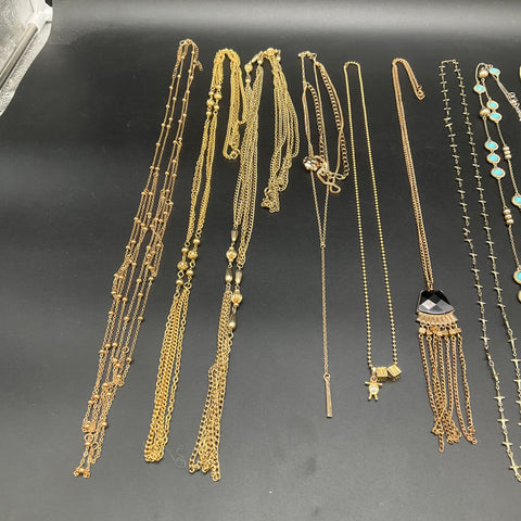 Vintage & Modern Costume Jewelry Lot 10 Necklaces Gold Silver Tone Boho Tassels