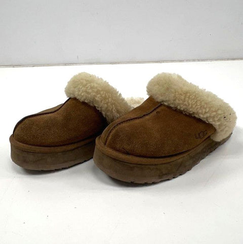 Ugg Disquette Chestnut Suede Sheepskin Platform Slippers Women's Size 6